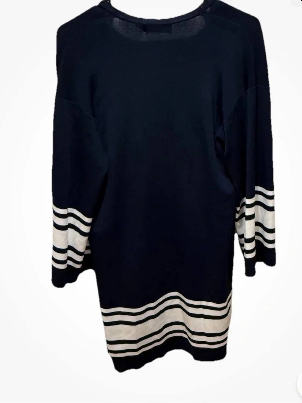 Lauren Ralph Lauren Open Cardigan Long SM Navy White Stripe Solid NWT MSRP $225 - Picture 10 of 15